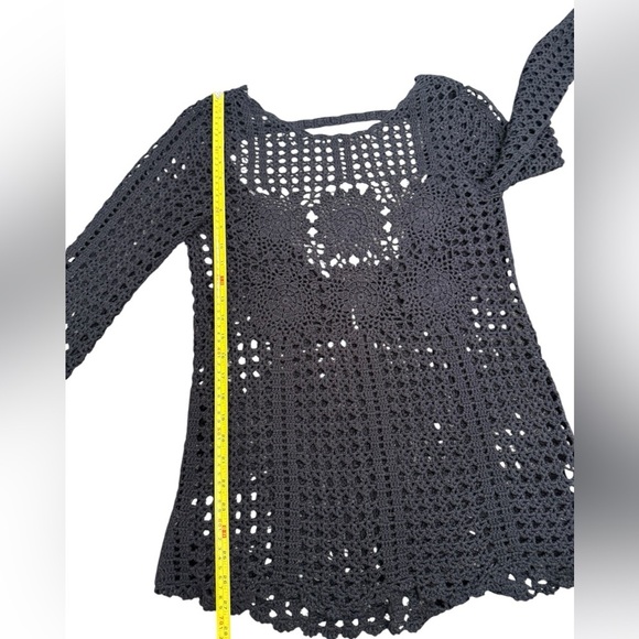 FREE PEOPLE Black Cotton Open Back Crochet Sweater XS - Picture 7 of 16